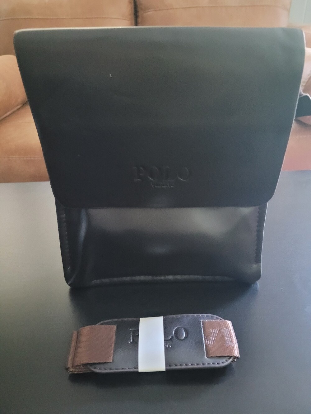Polo Videng Black Leather Messenger Crossbody